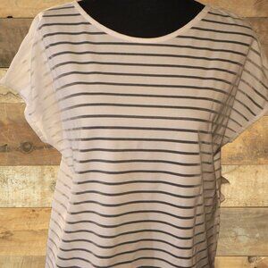Elvence Loose fit, white Active Top, Semi Sheer, sheer striped, Size Medium
